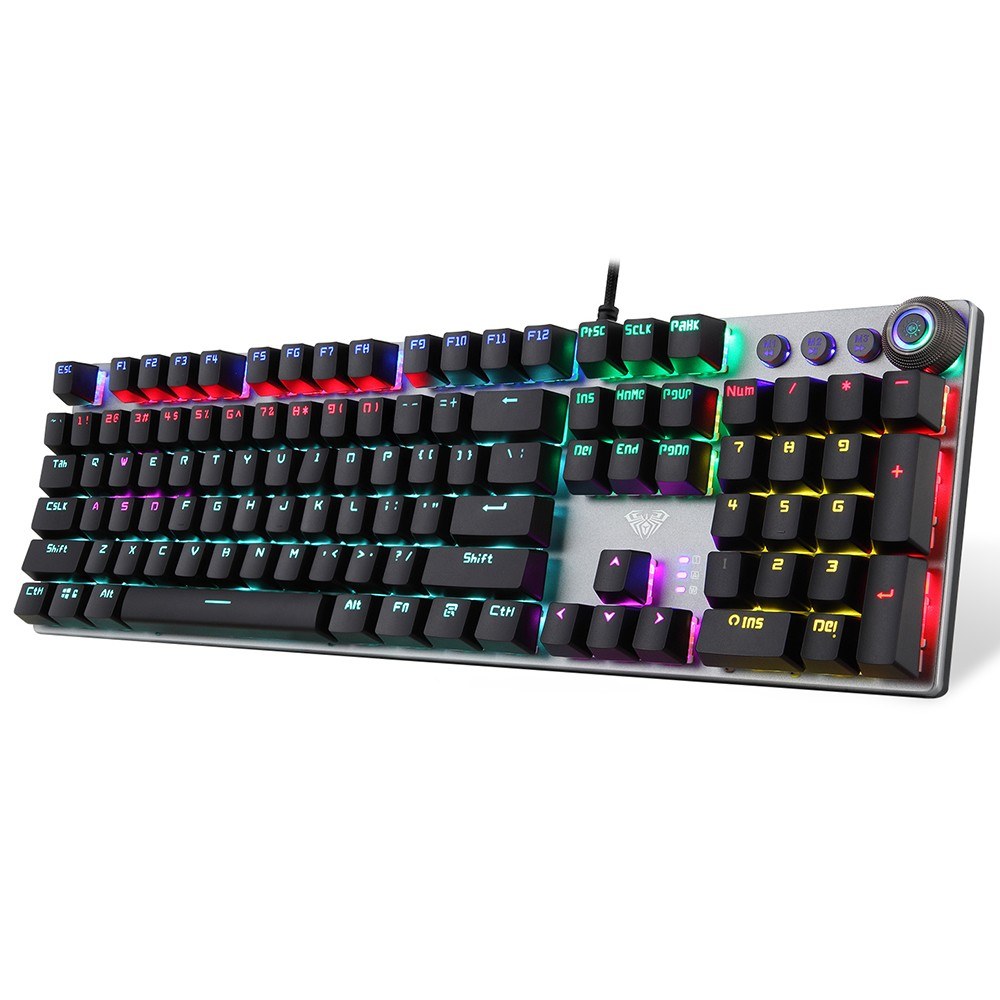 AULA F2088 Wired Mechanical Gaming Keyboard, 104 Keys, Blue Switch, Mixed Lighting, Metal Panel, Ergonomic with Wrist Pad