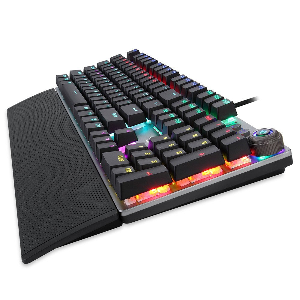 AULA F2088 Wired Mechanical Gaming Keyboard, 104 Keys, Blue Switch, Mixed Lighting, Metal Panel, Ergonomic with Wrist Pad
