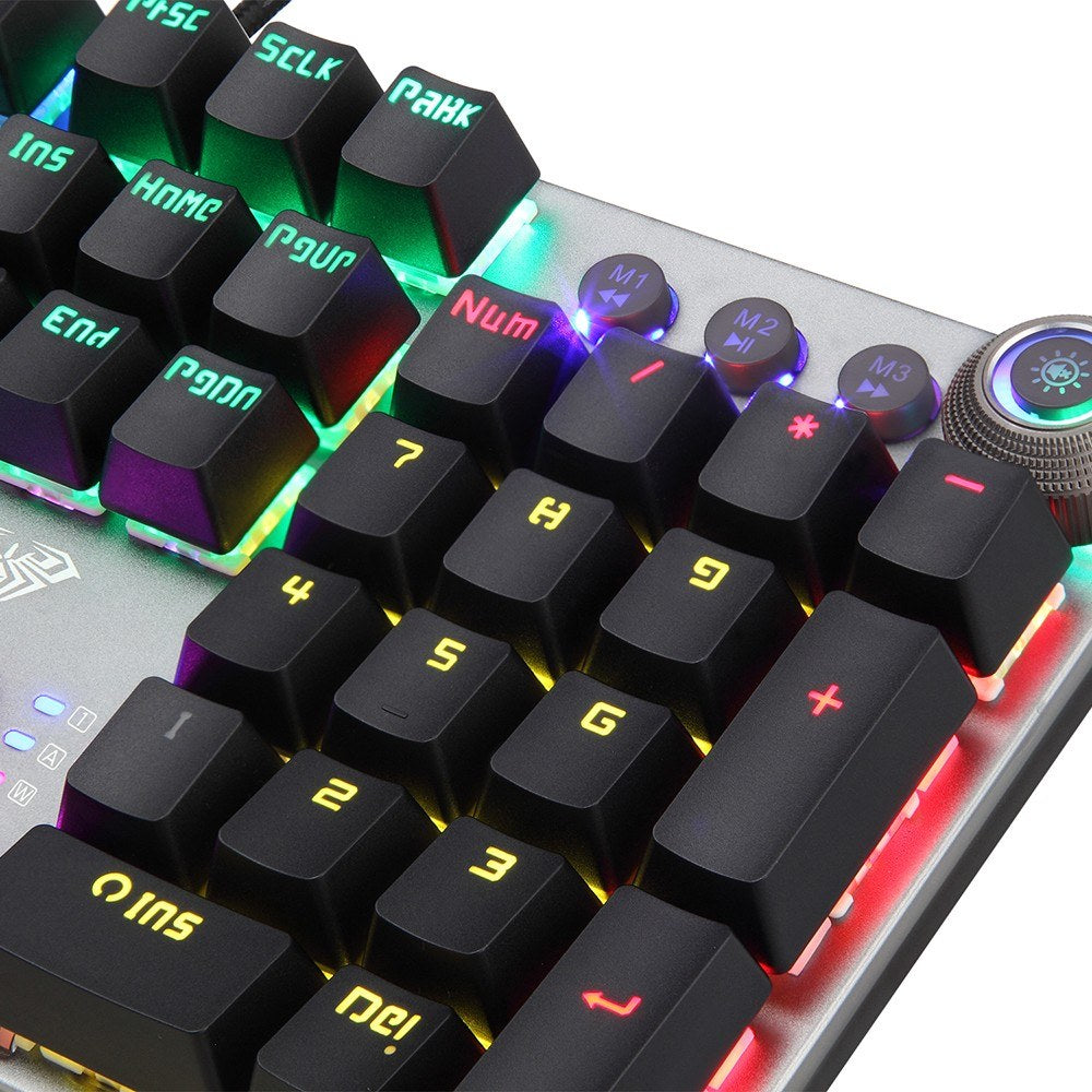 AULA F2088 Wired Mechanical Gaming Keyboard, 104 Keys, Blue Switch, Mixed Lighting, Metal Panel, Ergonomic with Wrist Pad