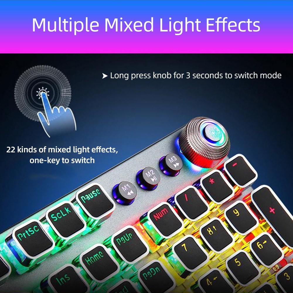 AULA F2088 Wired Mechanical Gaming Keyboard, 104 Keys, Blue Switch, Mixed Lighting, Metal Panel, Ergonomic with Wrist Pad