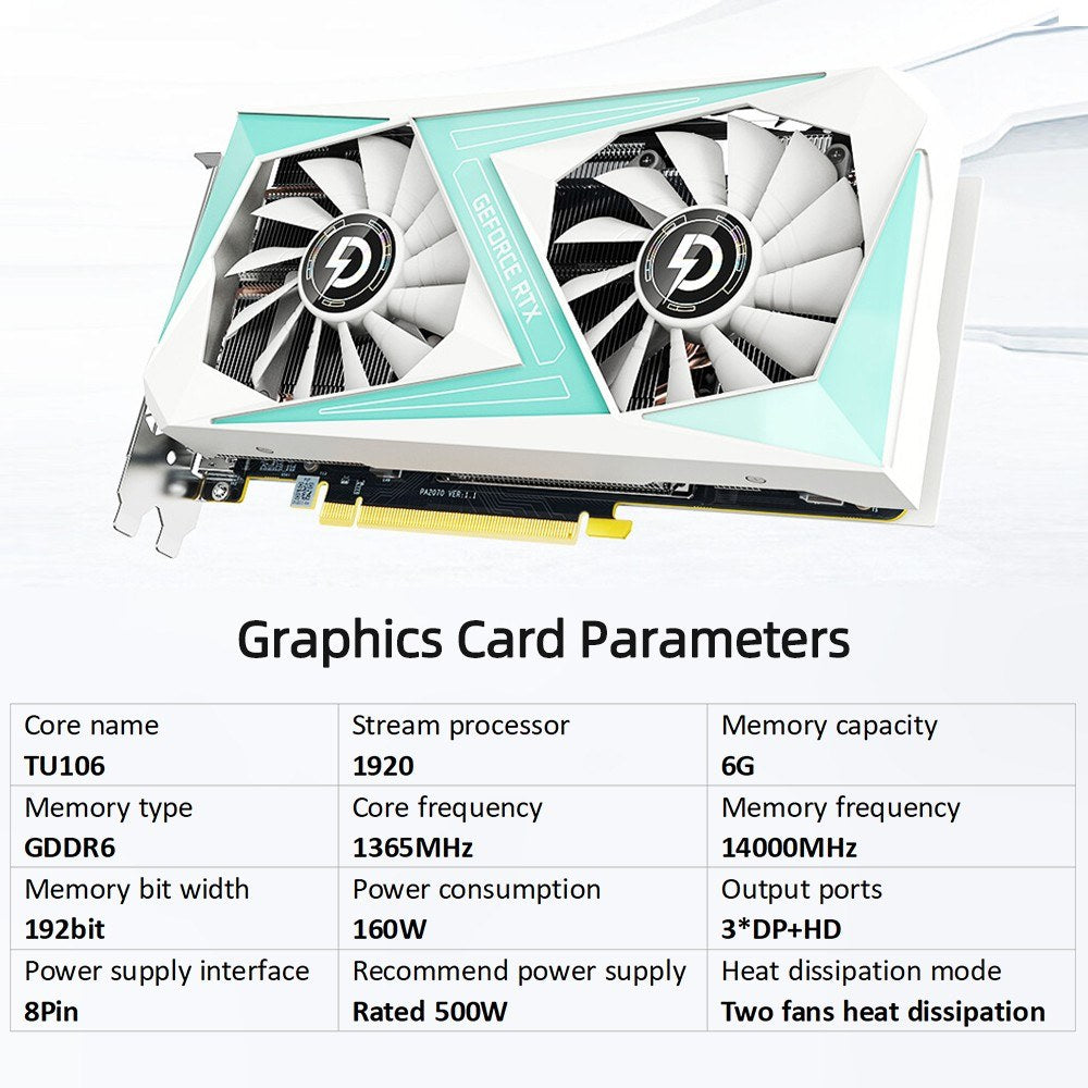 Peladn RTX 2060 6GB Gaming Graphics Card, GDDR6, 192-bit, 8K Support, 3x DP + HDMI Output