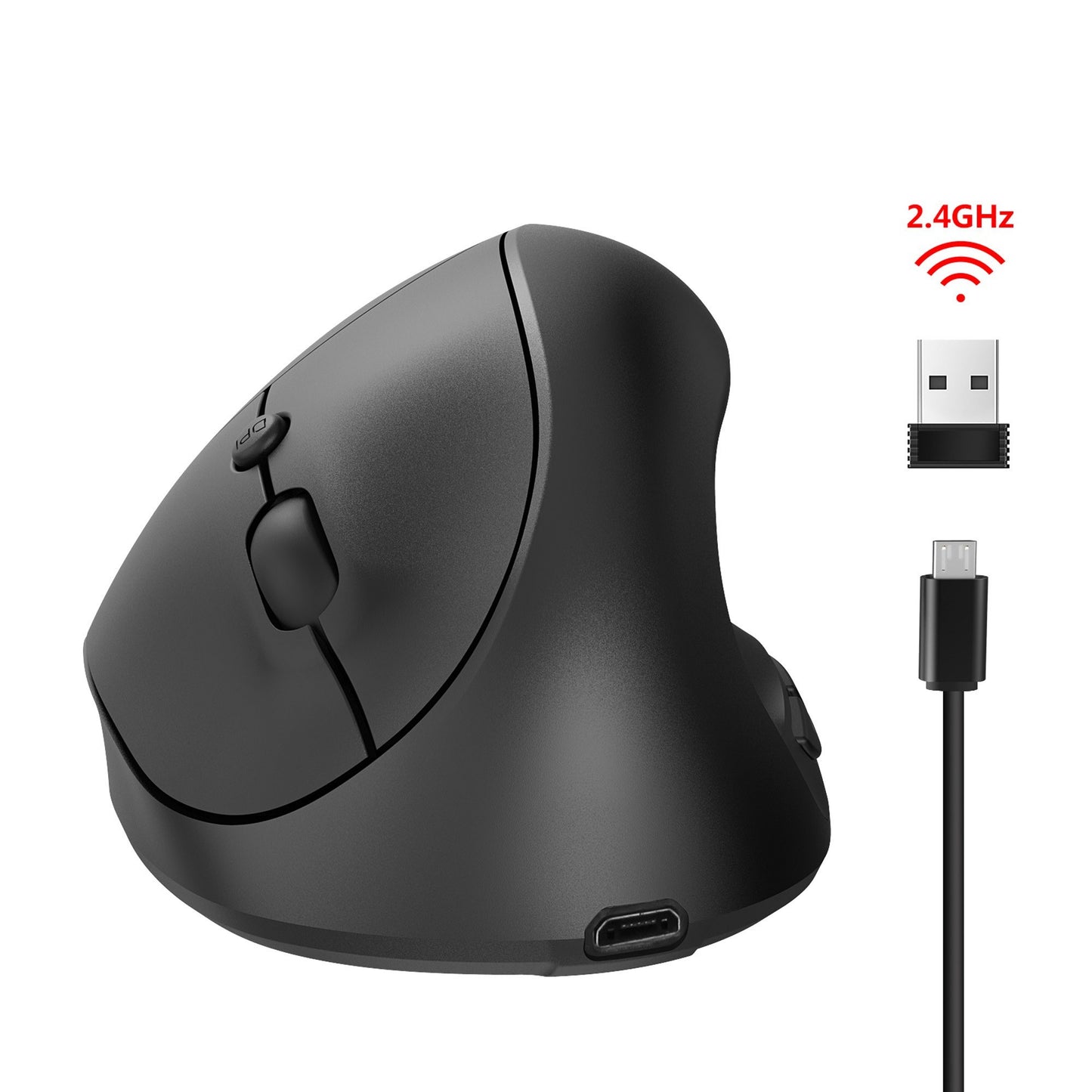 HXSJ X10 Ergonomic Wireless Vertical Mouse, 3-Gear DPI, 600mAh Rechargeable Battery, Black