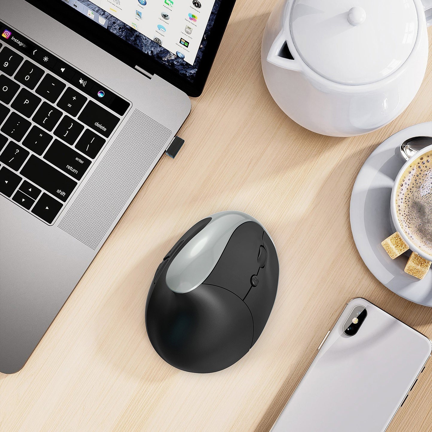HXSJ X10 Ergonomic Wireless Vertical Mouse, 3-Gear DPI, 600mAh Rechargeable Battery, Black
