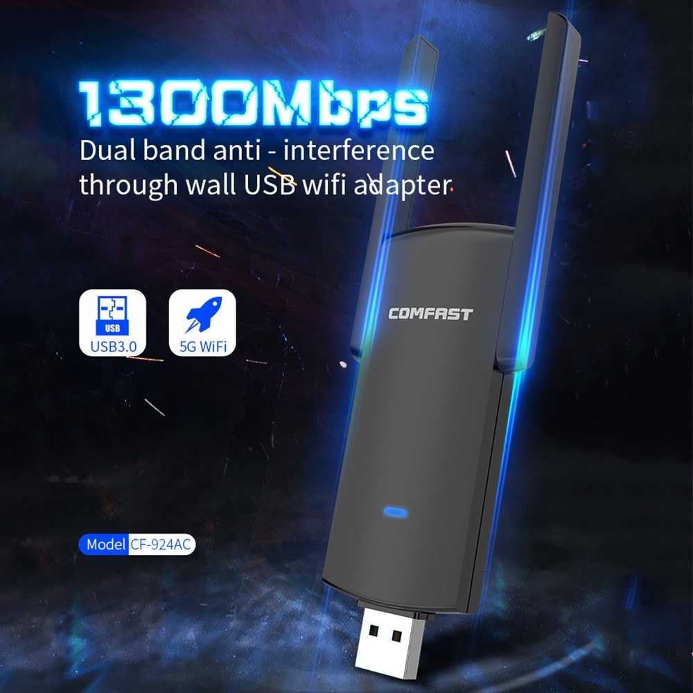 COMFAST CF-924AC Dual-Band 1300Mbps Gigabit USB WiFi Adapter - High-Speed, Stable, Low-Latency Wireless Network Card