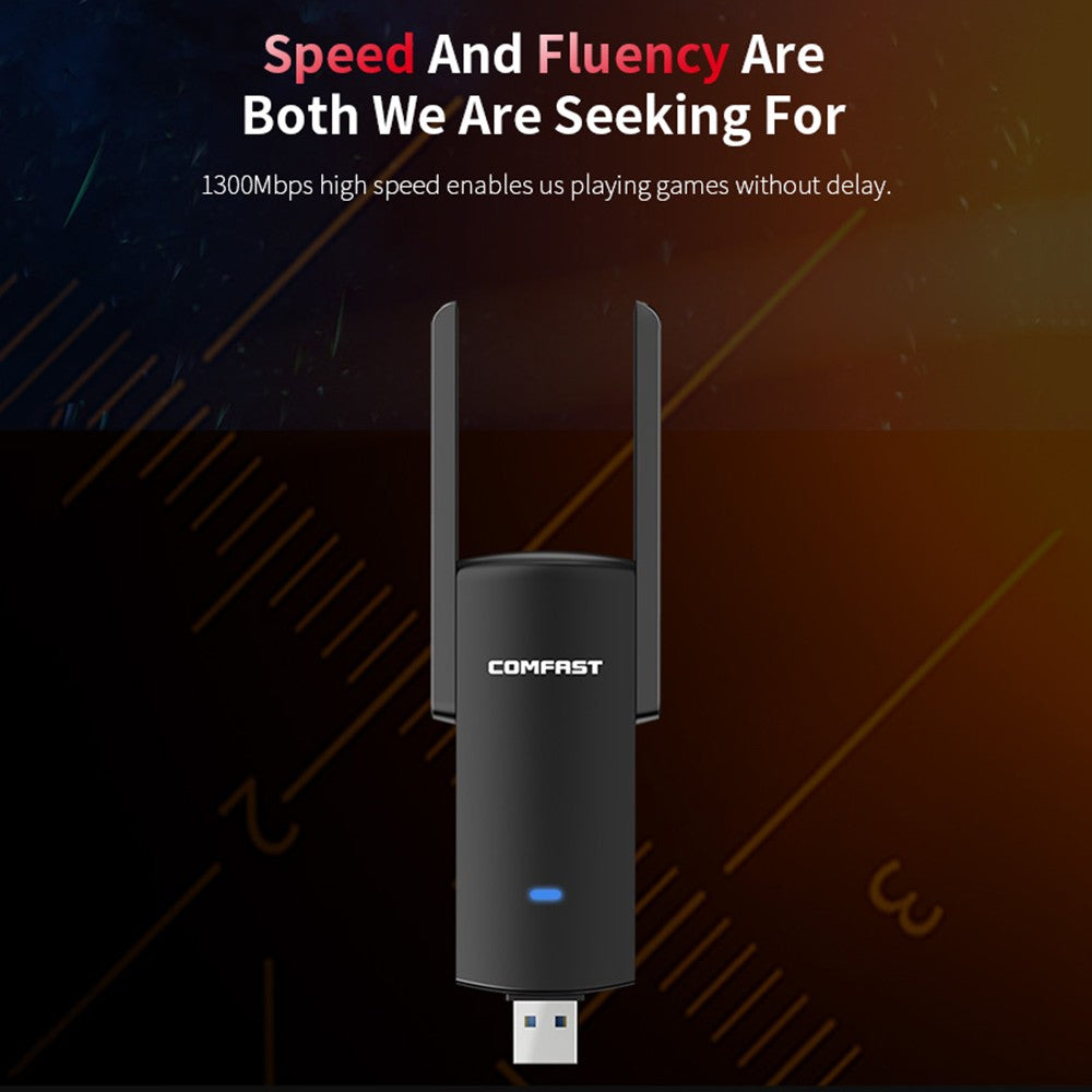 COMFAST CF-924AC Dual-Band 1300Mbps Gigabit USB WiFi Adapter - High-Speed, Stable, Low-Latency Wireless Network Card