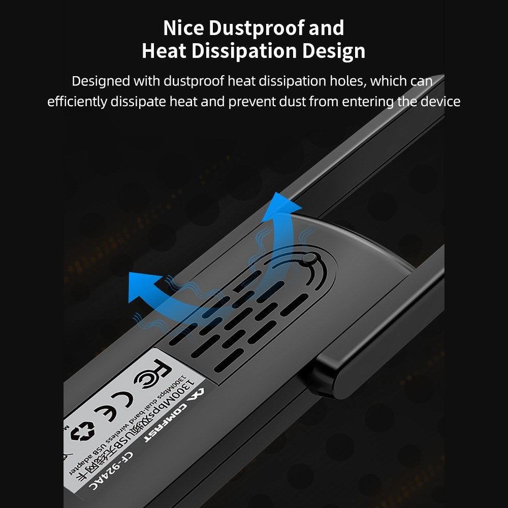 COMFAST CF-924AC Dual-Band 1300Mbps Gigabit USB WiFi Adapter - High-Speed, Stable, Low-Latency Wireless Network Card