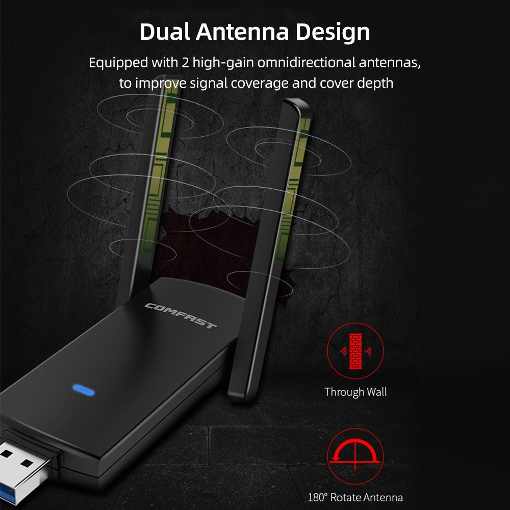 COMFAST CF-924AC Dual-Band 1300Mbps Gigabit USB WiFi Adapter - High-Speed, Stable, Low-Latency Wireless Network Card