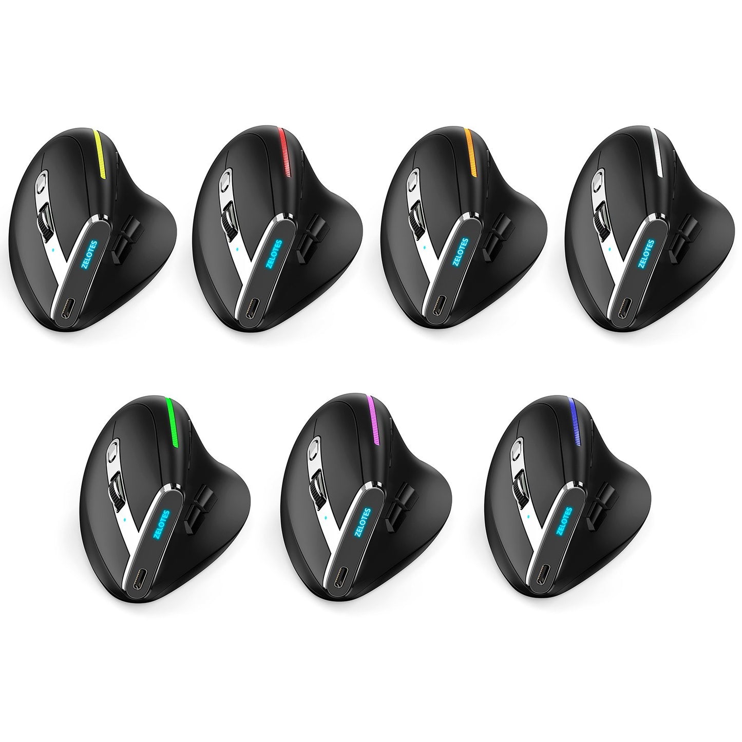 ZELOTES F-36 Wireless Vertical Bluetooth RGB Gaming Mouse, 8 Programmable Buttons, 5 DPI Settings, Built-in 730mAh Battery, Black