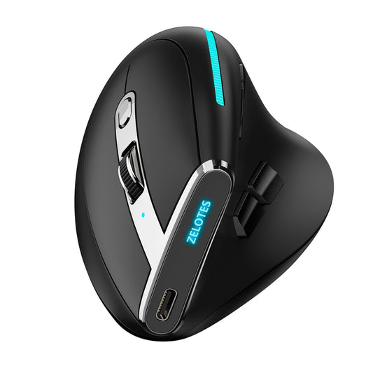 ZELOTES F-36 Wireless Vertical Bluetooth RGB Gaming Mouse, 8 Programmable Buttons, 5 DPI Settings, Built-in 730mAh Battery, Black