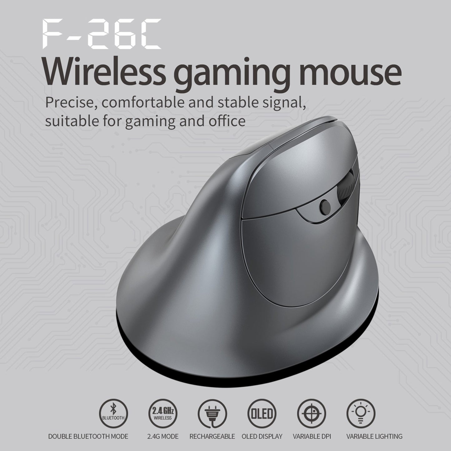 ZELOTES F-26C Silent Dual-Mode Wireless Mouse, Rechargeable with 2.4GHz & Bluetooth, Gray