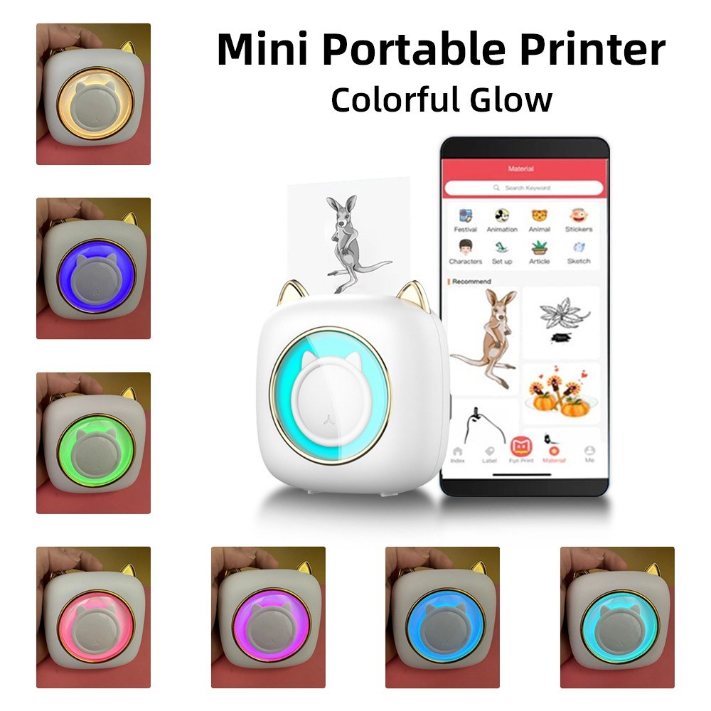 Portable Mini Thermal Printer with Bluetooth Connection & Assorted Paper and Marker Set