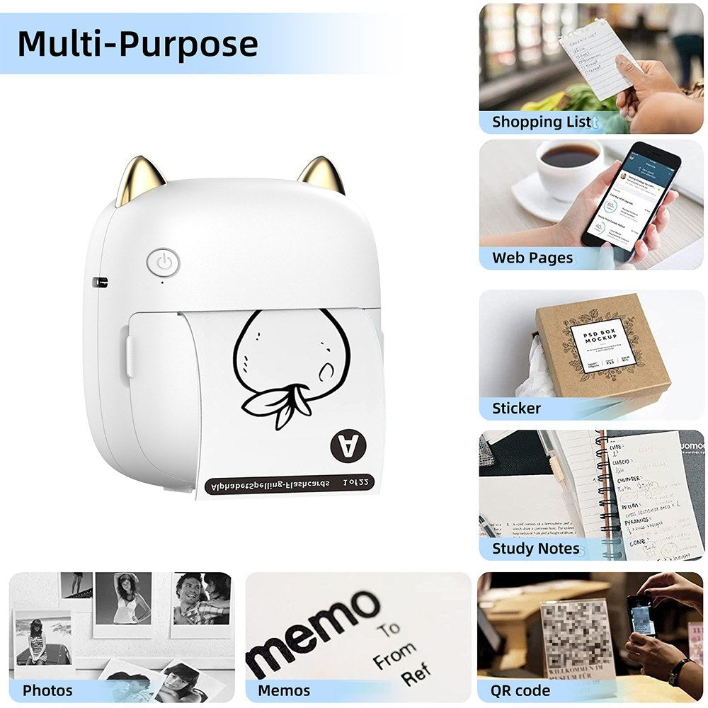 Portable Mini Thermal Printer with Bluetooth Connection & Assorted Paper and Marker Set