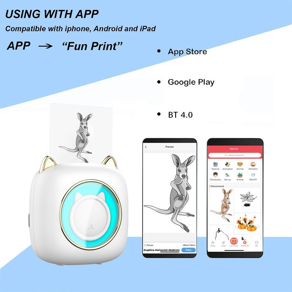 Portable Mini Thermal Printer with Bluetooth Connection & Assorted Paper and Marker Set