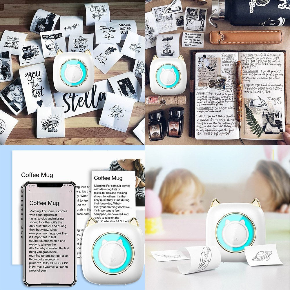 Portable Mini Thermal Printer with Bluetooth Connection & Assorted Paper and Marker Set