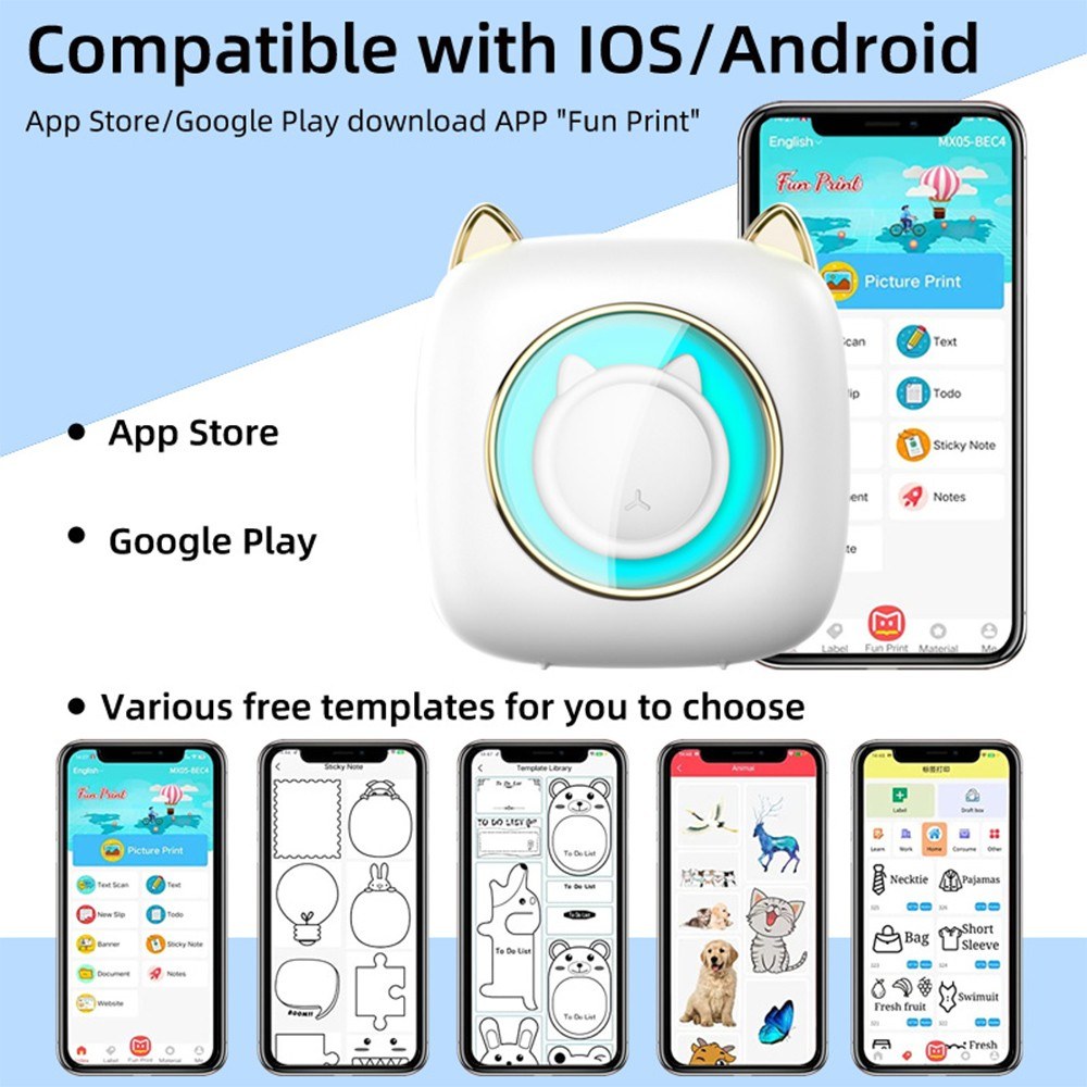 Portable Mini Thermal Printer with Bluetooth Connection & Assorted Paper and Marker Set