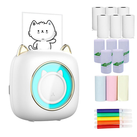 Portable Mini Thermal Printer with Bluetooth Connection & Assorted Paper and Marker Set