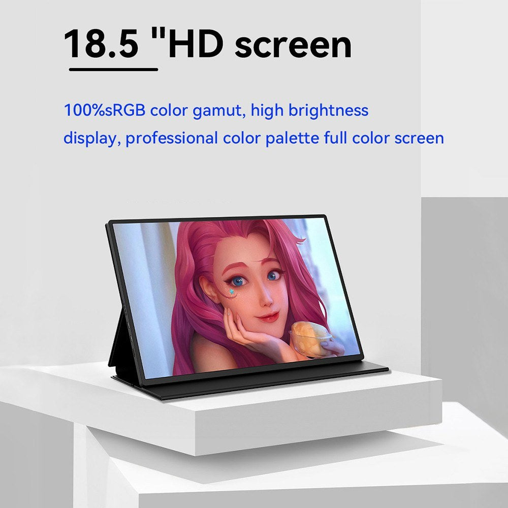 Portable 18.5 IPS Monitor, 1080P FHD, 178° Viewing, 60Hz, Type-C/HD/3.5mm Ports - Compatible with Laptops, MacBooks, Tablets, Phones