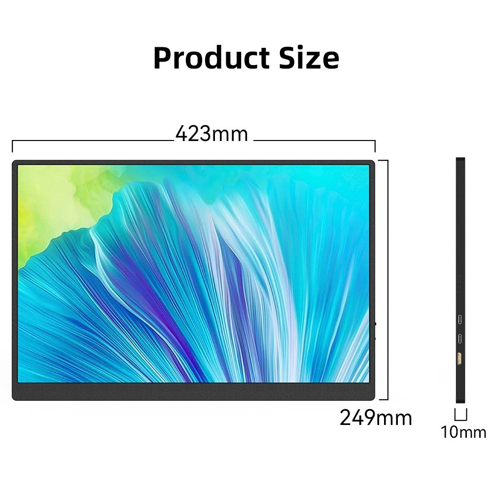 Portable 18.5 IPS Monitor, 1080P FHD, 178° Viewing, 60Hz, Type-C/HD/3.5mm Ports - Compatible with Laptops, MacBooks, Tablets, Phones