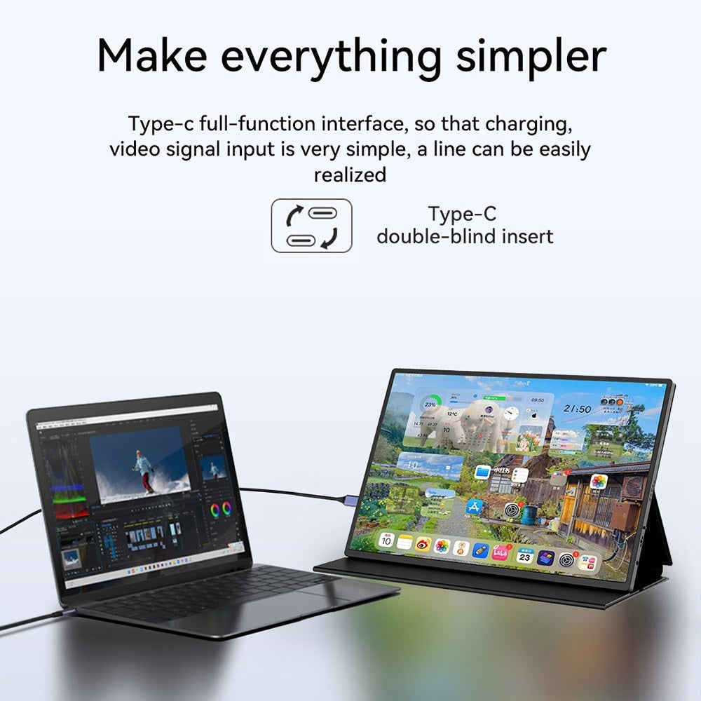 Portable 18.5 IPS Monitor, 1080P FHD, 178° Viewing, 60Hz, Type-C/HD/3.5mm Ports - Compatible with Laptops, MacBooks, Tablets, Phones