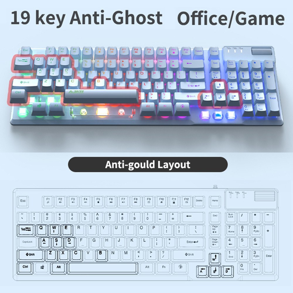 AJAZZ AF981 RGB Wired Gaming Keyboard - Ergonomic Design, 19-Key Anti-Ghosting, Metal Base, Volume Control