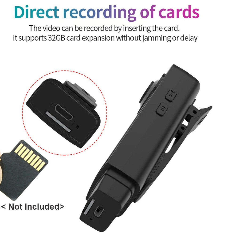 Mini 1080P Body Camera with Audio, Night Vision, Motion Detection, Clip-on for Hiking, Riding, Running, Travel