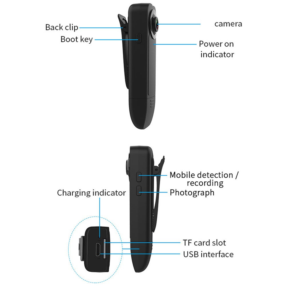 Mini 1080P Body Camera with Audio, Night Vision, Motion Detection, Clip-on for Hiking, Riding, Running, Travel
