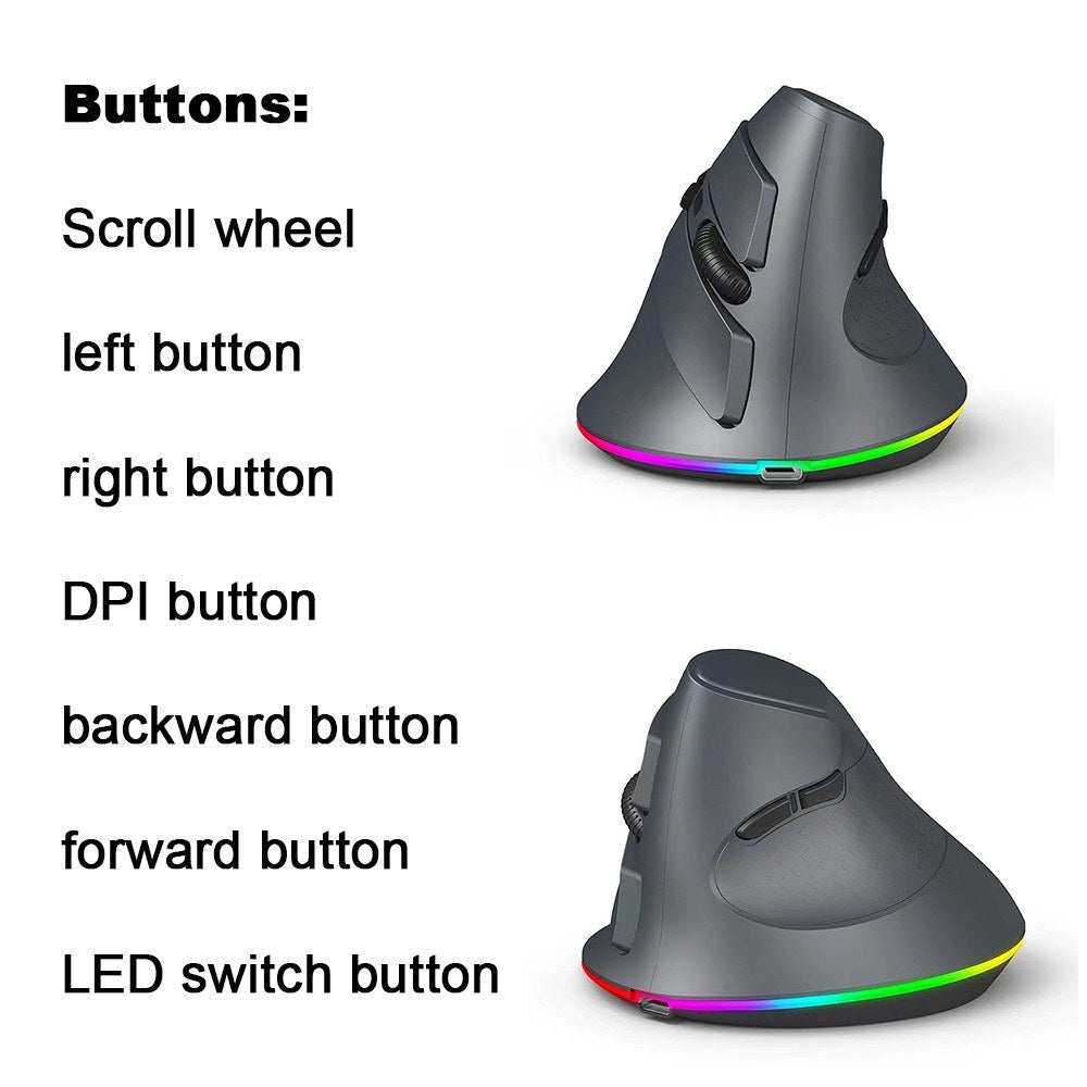 Ergonomic Vertical Wireless Gaming Mouse, Programmable with 2.4G & Bluetooth Connection