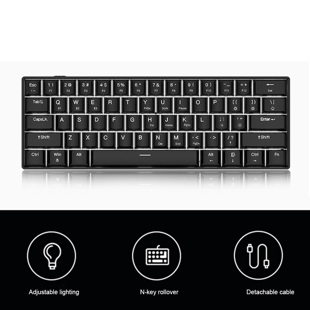 OUTEMU 61-Key USB Wired Mechanical Keyboard, LED Backlit, Hot Swappable, Blue/Red Switch
