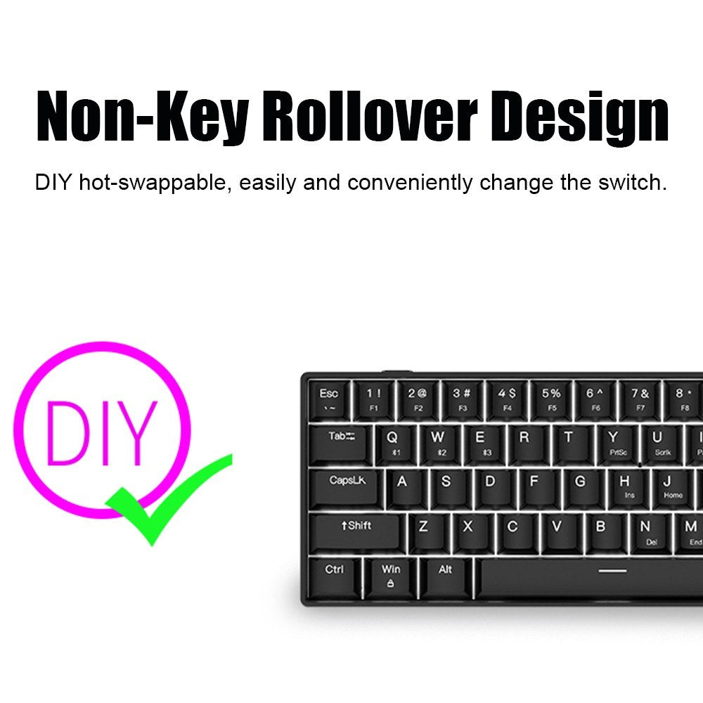 OUTEMU 61-Key USB Wired Mechanical Keyboard, LED Backlit, Hot Swappable, Blue/Red Switch