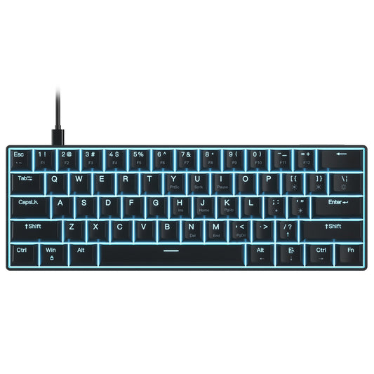 OUTEMU 61-Key USB Wired Mechanical Keyboard, LED Backlit, Hot Swappable, Blue/Red Switch
