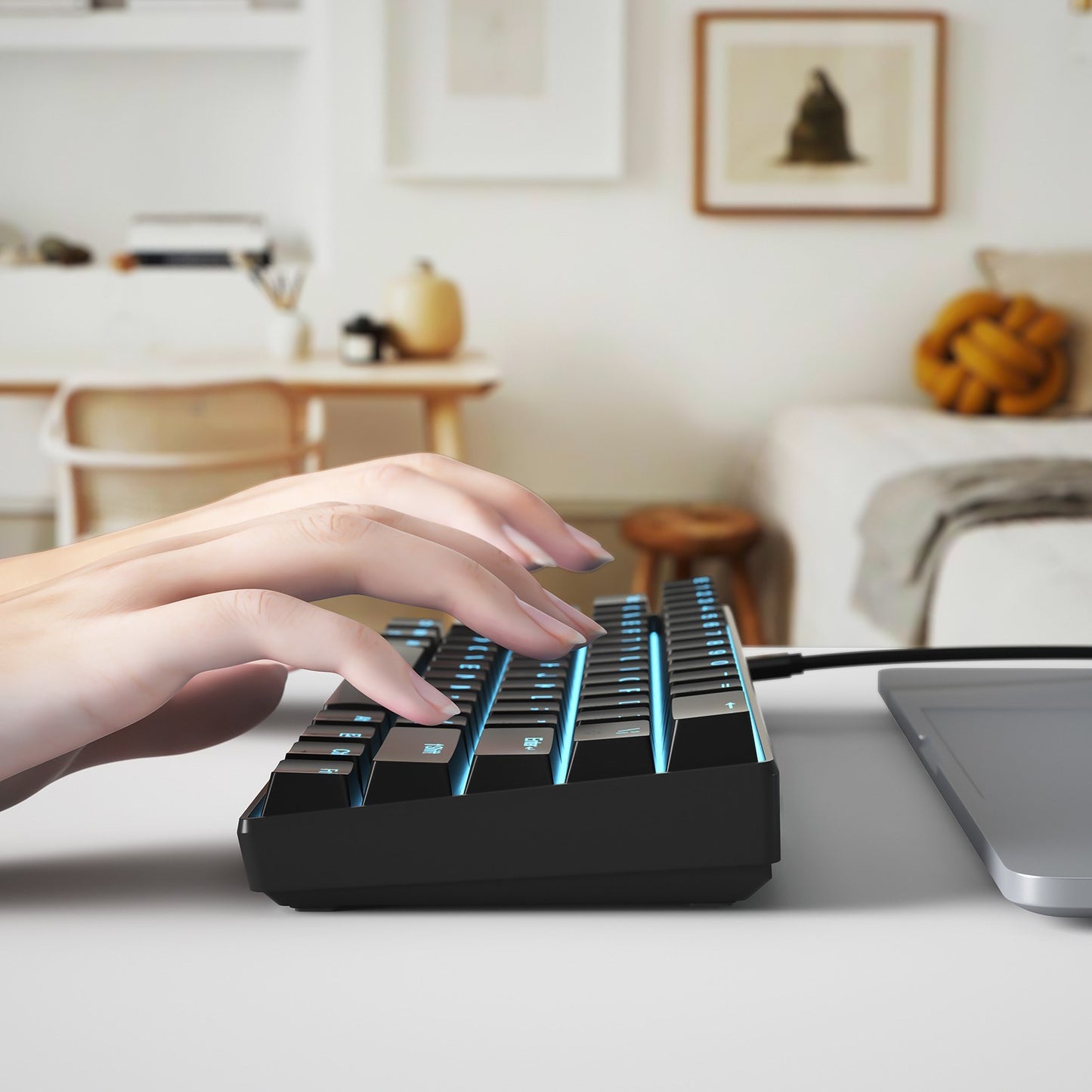 OUTEMU 61-Key USB Wired Mechanical Keyboard, LED Backlit, Hot Swappable, Blue/Red Switch