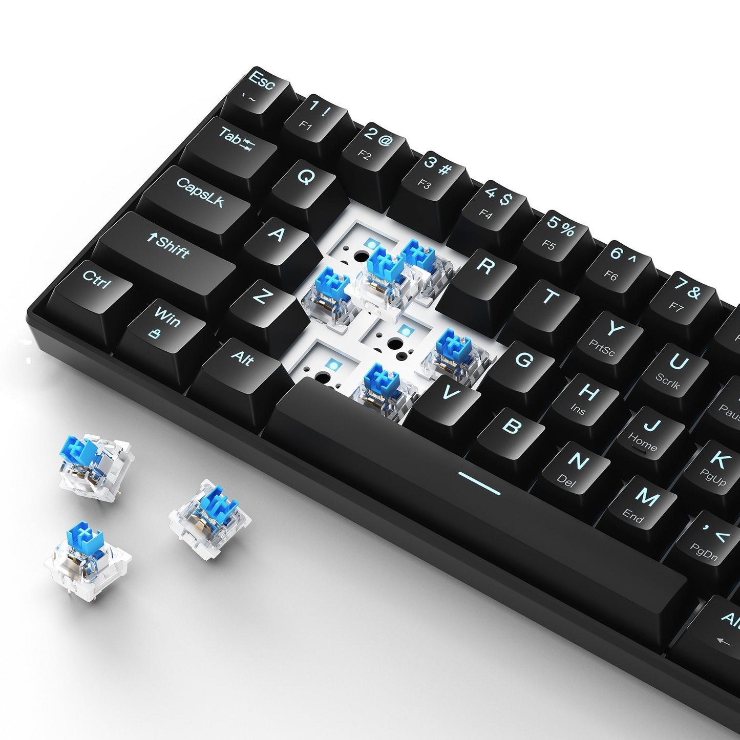 OUTEMU 61-Key USB Wired Mechanical Keyboard, LED Backlit, Hot Swappable, Blue/Red Switch