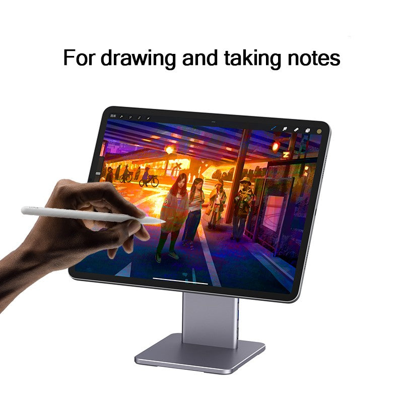 Magnetic 6-in-1 Hub Stand for iPad Pro 12.9 with 360° Rotation, 80° Tilt, 4K HDMI, Card Reader, USB 5Gbps, 60W PD, 3.5mm Audio