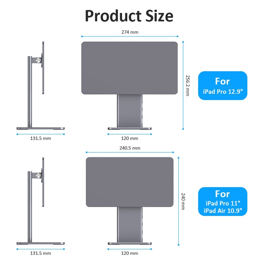 Magnetic 6-in-1 Hub Stand for iPad Pro 12.9 with 360° Rotation, 80° Tilt, 4K HDMI, Card Reader, USB 5Gbps, 60W PD, 3.5mm Audio