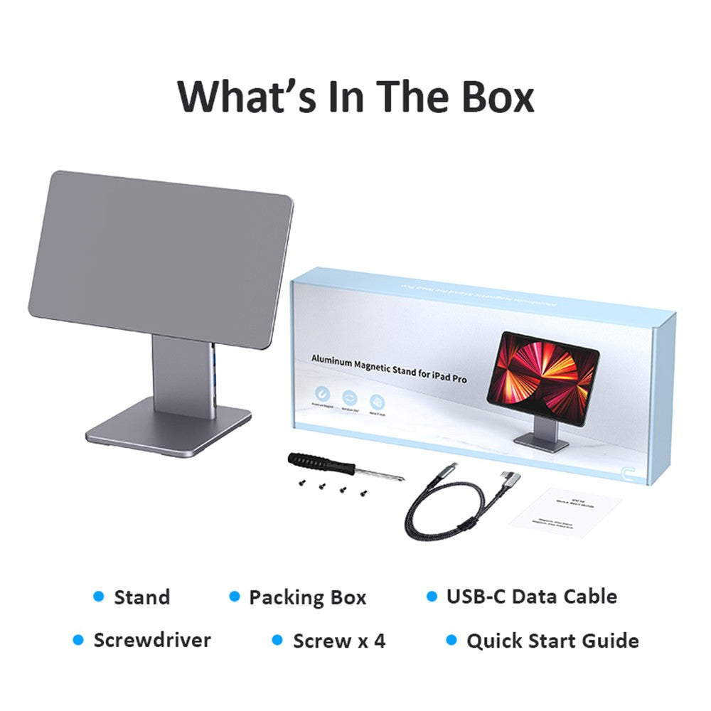 Magnetic 6-in-1 Hub Stand for iPad Pro 12.9 with 360° Rotation, 80° Tilt, 4K HDMI, Card Reader, USB 5Gbps, 60W PD, 3.5mm Audio