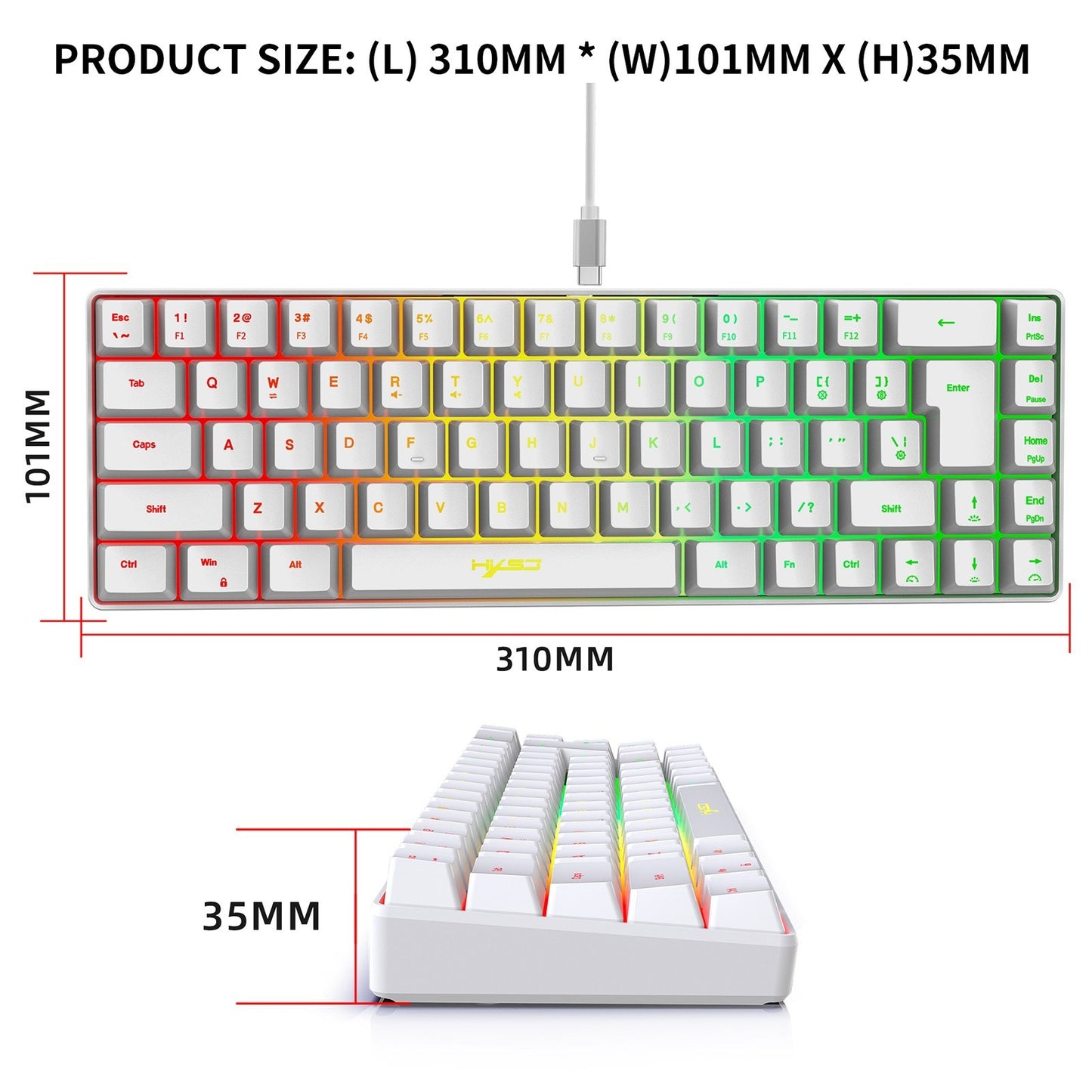 HXSJ K68 RGB Wired Mini Gaming Keyboard & 2.4G Wireless RGB Mouse Combo - 3600DPI, 11 Lighting Modes for Game/Office