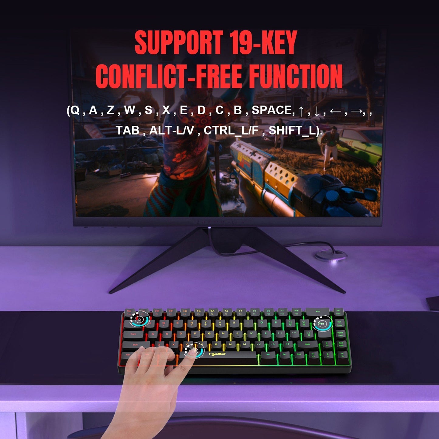 HXSJ K68 RGB Wired Mini Gaming Keyboard & 2.4G Wireless RGB Mouse Combo - 3600DPI, 11 Lighting Modes for Game/Office