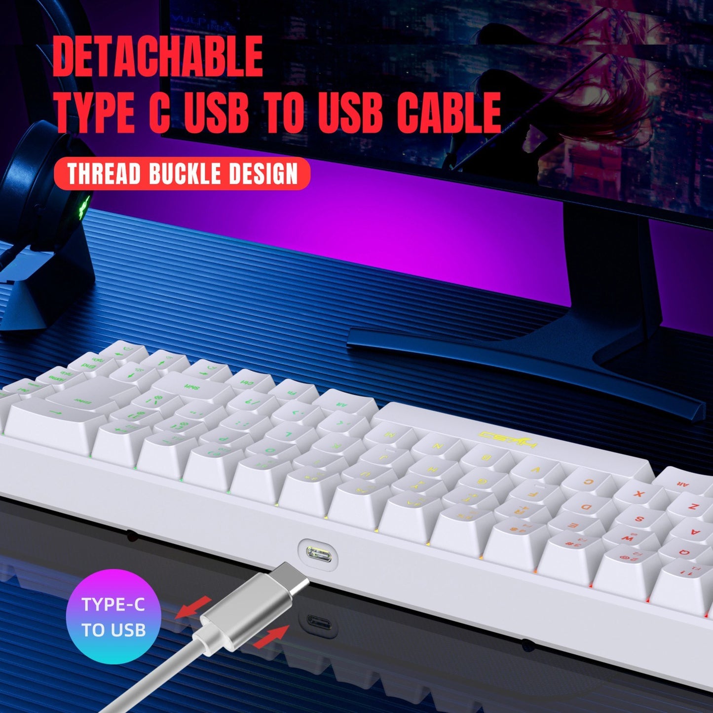 HXSJ K68 RGB Wired Mini Gaming Keyboard & 2.4G Wireless RGB Mouse Combo - 3600DPI, 11 Lighting Modes for Game/Office