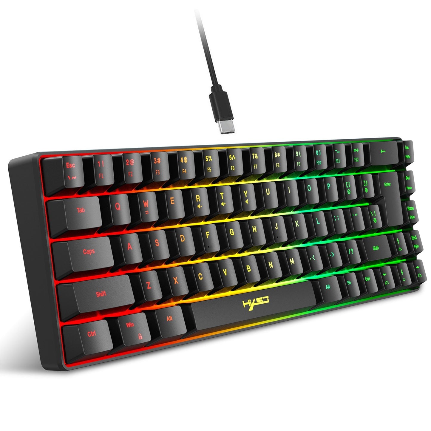 HXSJ K68 RGB Wired Mini Gaming Keyboard & 2.4G Wireless RGB Mouse Combo - 3600DPI, 11 Lighting Modes for Game/Office