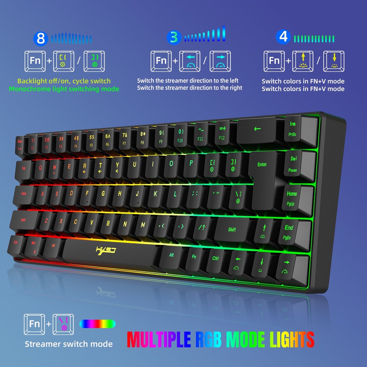 HXSJ K68 RGB Wired Mini Gaming Keyboard & 2.4G Wireless RGB Mouse Combo - 3600DPI, 11 Lighting Modes for Game/Office