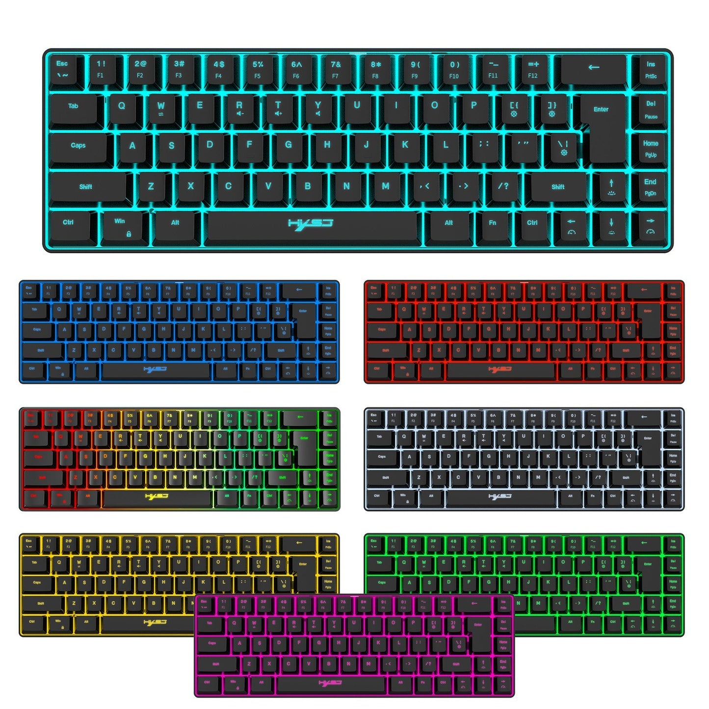 HXSJ K68 RGB Wired Mini Gaming Keyboard & 2.4G Wireless RGB Mouse Combo - 3600DPI, 11 Lighting Modes for Game/Office