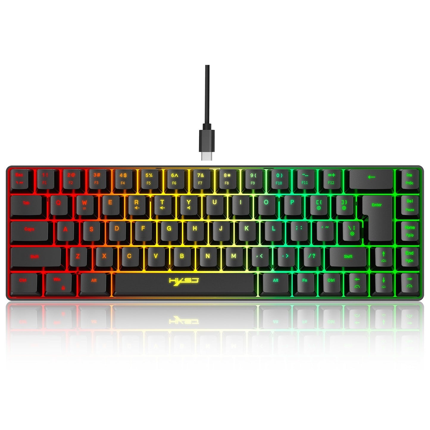 HXSJ K68 RGB Wired Mini Gaming Keyboard & 2.4G Wireless RGB Mouse Combo - 3600DPI, 11 Lighting Modes for Game/Office