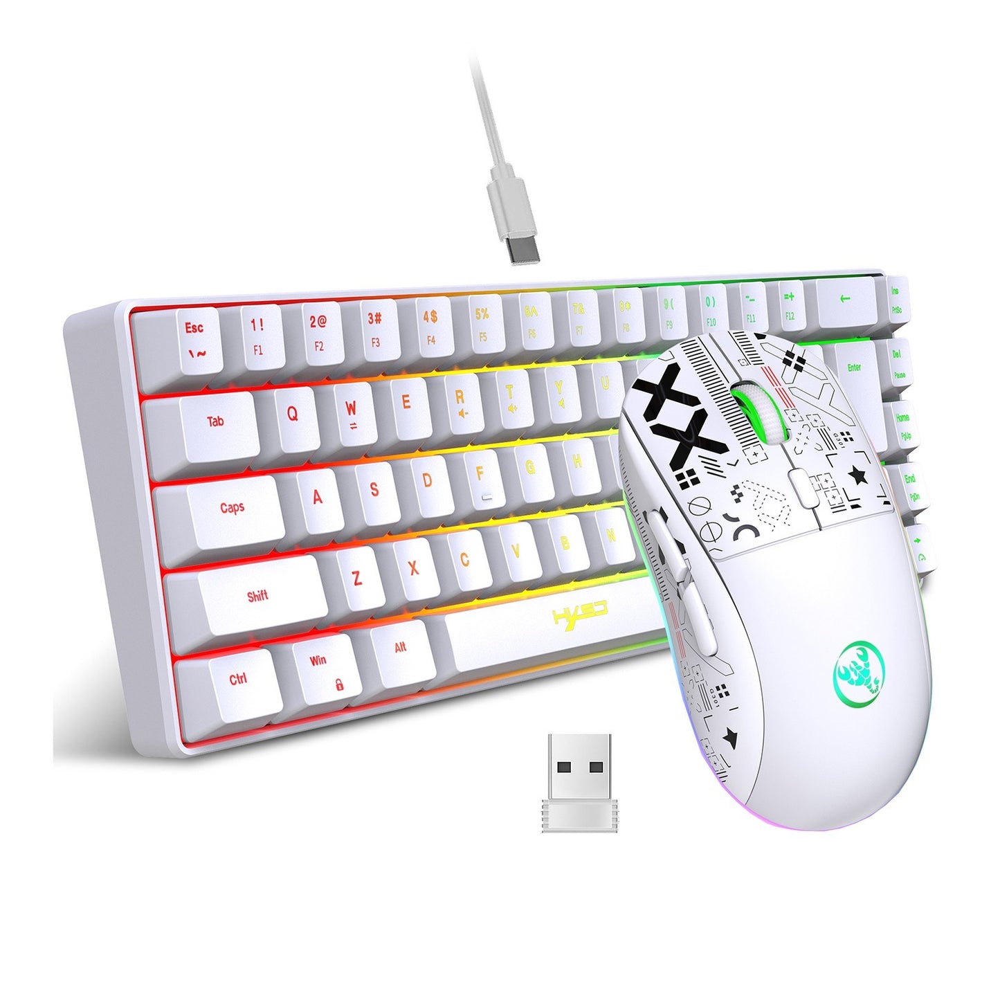HXSJ K68 RGB Wired Mini Gaming Keyboard & 2.4G Wireless RGB Mouse Combo - 3600DPI, 11 Lighting Modes for Game/Office
