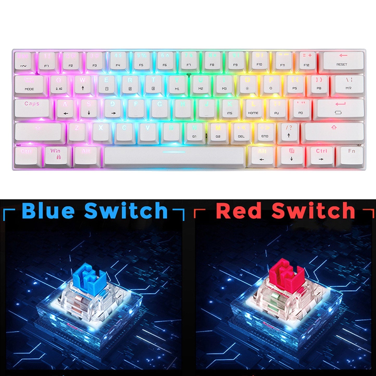 Motospeed SK62 Bluetooth Wireless Mechanical Gaming Keyboard - 61 Keys, RGB Backlight, Blue Switch, Macro-Drive, for Laptop & PC