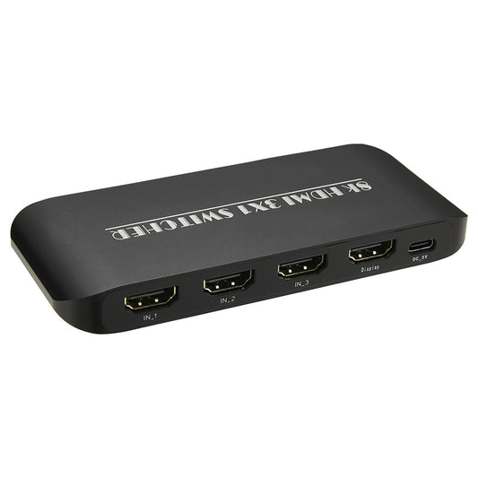 8K HDMI Switcher 3 in 1 Out, HDMI 2.1, 3-Port with IR Remote, Supports 8K 60Hz, 4K 120Hz, HDCP 2.3 for Xbox, PS4, PS5, UHD TV, Monitor, Projector - Includes Wired Desktop Controller