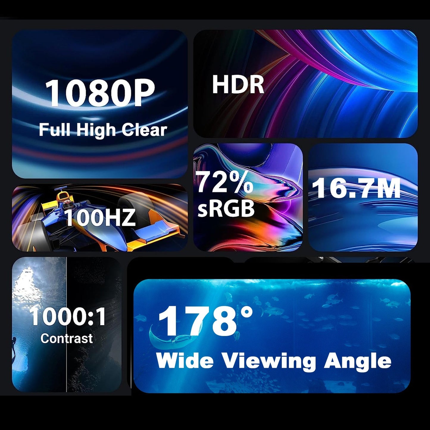 18.5 FHD 100Hz Gaming Monitor for Laptop, MacBook, Surface, PC, PS4/PS5, Xbox with Stand