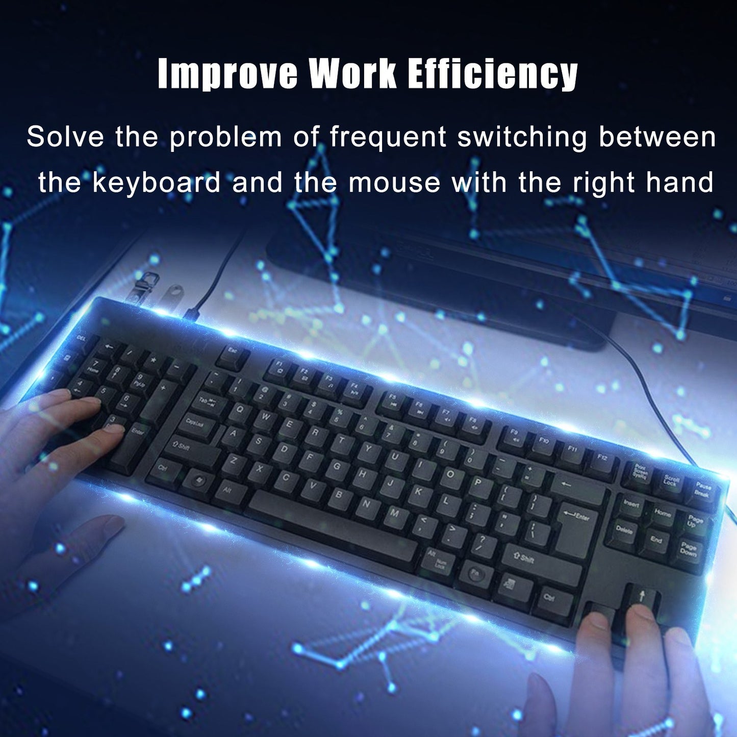 Left-Handed Ergonomic Full-Size Keyboard with Dual USB Interface for Improved Work Efficiency
