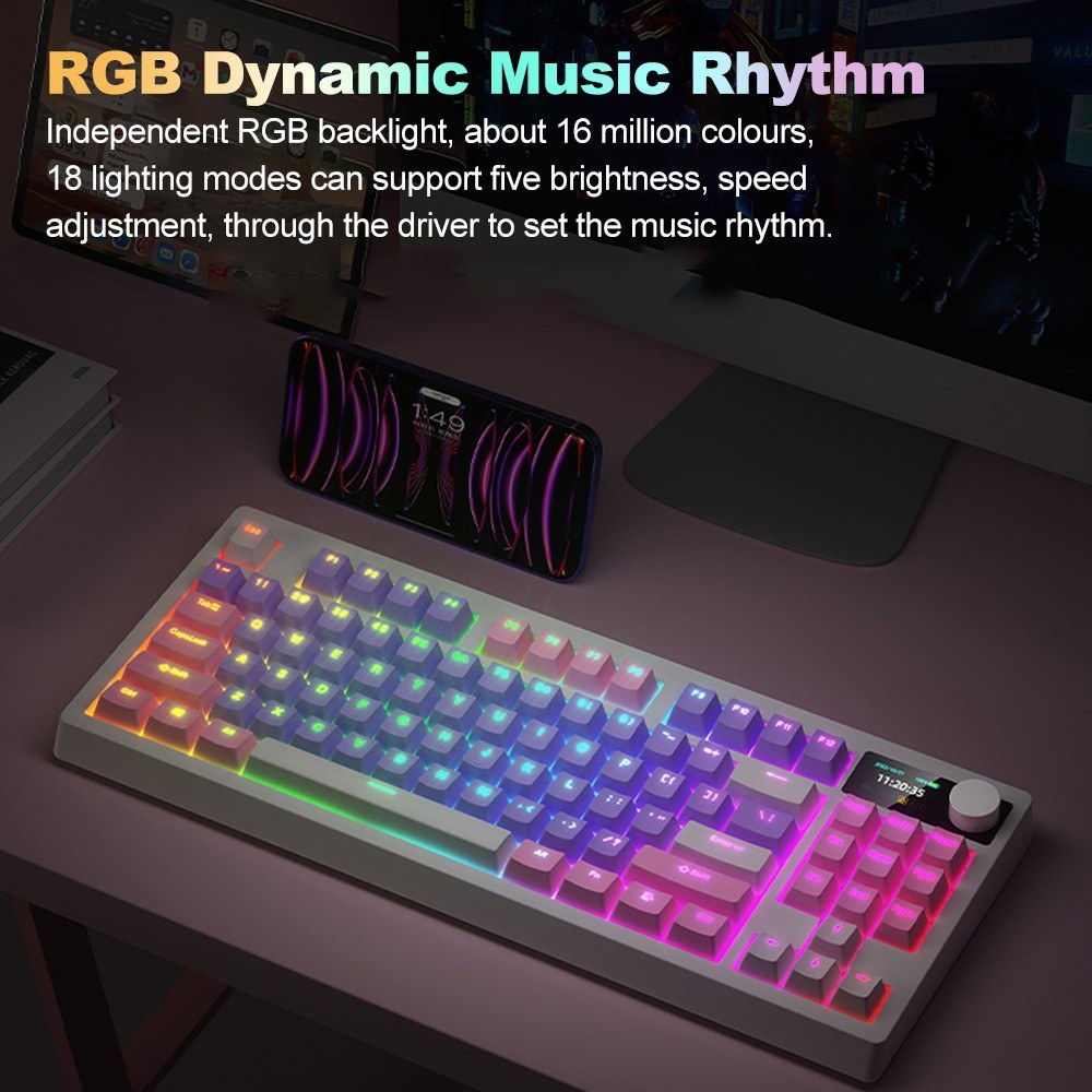 K87 Wireless RGB Mechanical Keyboard, Triple-Mode, 18 Lighting Effects, Hot-Swappable, High-Capacity Battery, DIY Software, Red Switch - Ideal for Gaming & Typing
