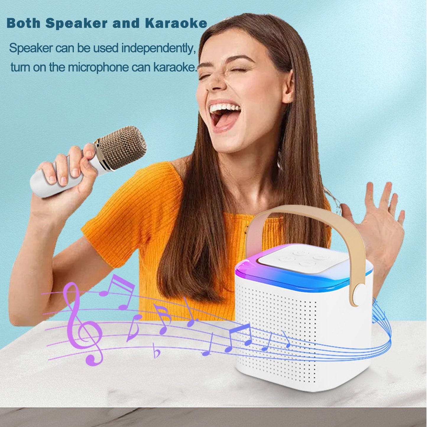 Portable Karaoke Machine with Wireless Microphone, BT Speaker with RGB Lights, TF Card & Type-C Support, Aux Monitoring for Parties & Meetings