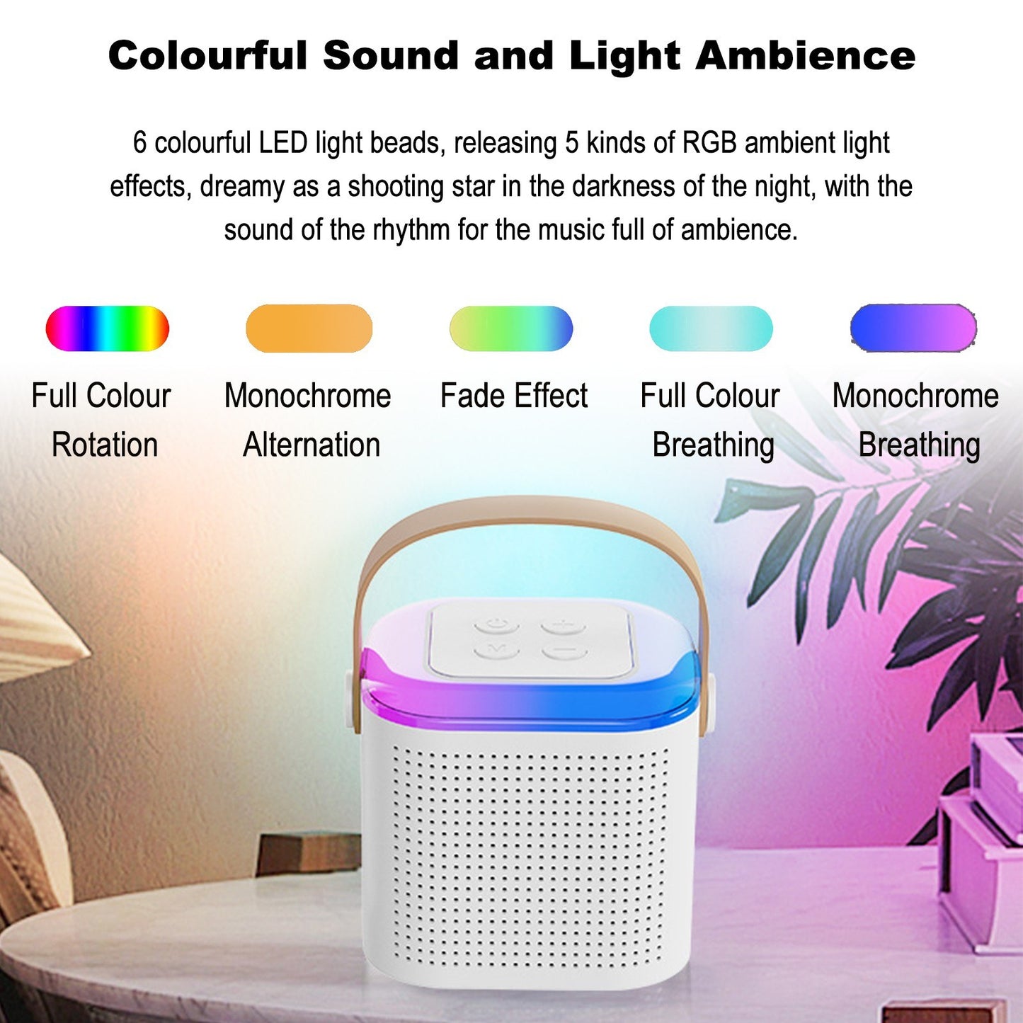 Portable Karaoke Machine with Wireless Microphone, BT Speaker with RGB Lights, TF Card & Type-C Support, Aux Monitoring for Parties & Meetings